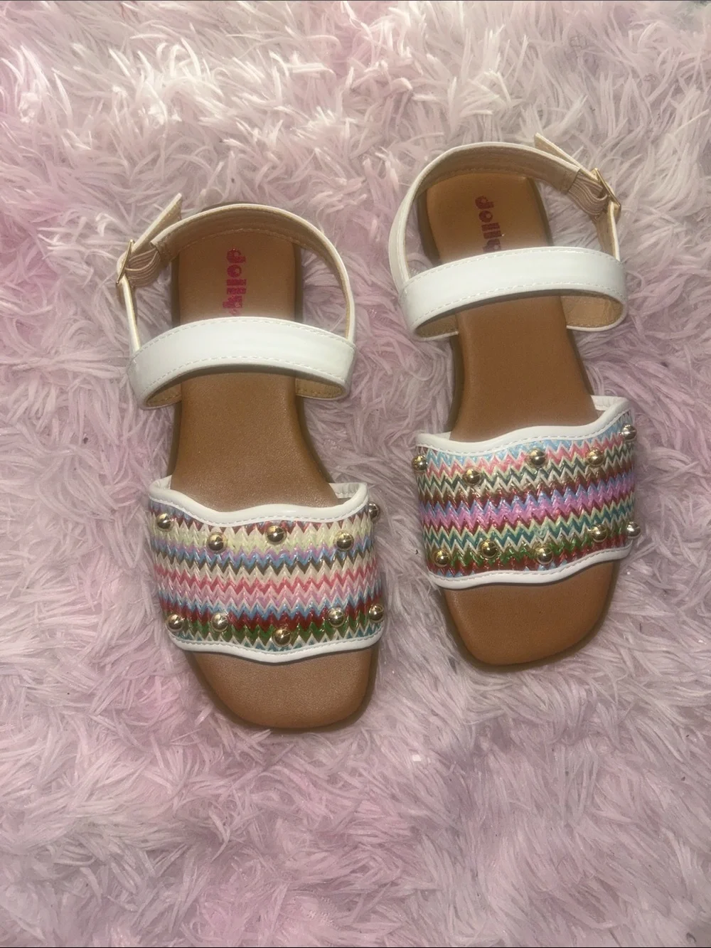 Kids White Multi-Color Beaded Strap Sandals